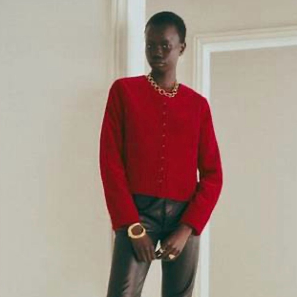 Sezane Red Marlys Button-Front Jacket